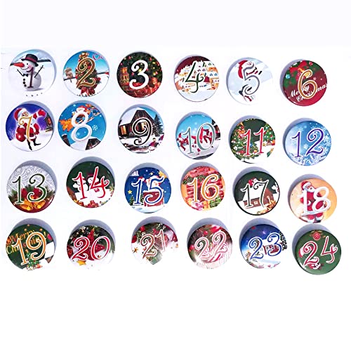 Duories Lot de 24 boutons de calendrier de l'Avent - Calendrier de Noël - Chiffres de calendrier de l'Avent - Boutons pour calendrier de Noël - Pour bricolage - Sac en toile de jute Cover