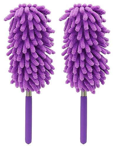 Image of Microfiber Dduster with Telescoping Handle, Removable and Cleanable Hand-held Dust Remover, Used to Clean Cars, Computers, Air Conditioners, Televisions and Other Products(2Pack /Purple)