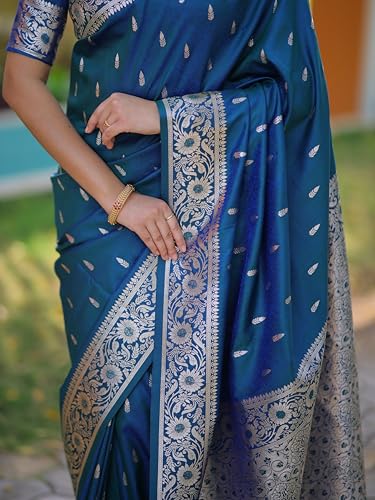 Image of SGF11 Women's Kanjivaram Pure Soft Silk Saree For Women Pure Golden Zari With Blouse Piece