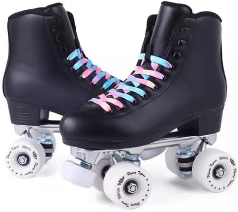 Adult Roller Skats, Professional Double Row Four Wheels Speed Skating Shoes, Aluminum Alloy Base Frame, High Top Pu Leather Ankle Protection Design, with Bags, Unisex