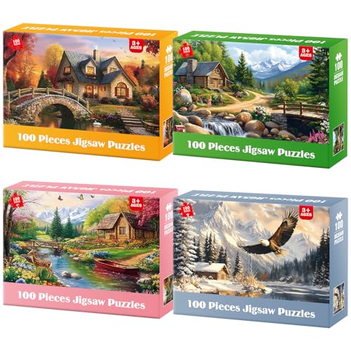 Ciavotie 4-Pack 100 Piece Puzzles for Seniors Country Life Large Piece Puzzles for Seniors Puzzle Dementia Alzheimer's Products Activities for Elderly...