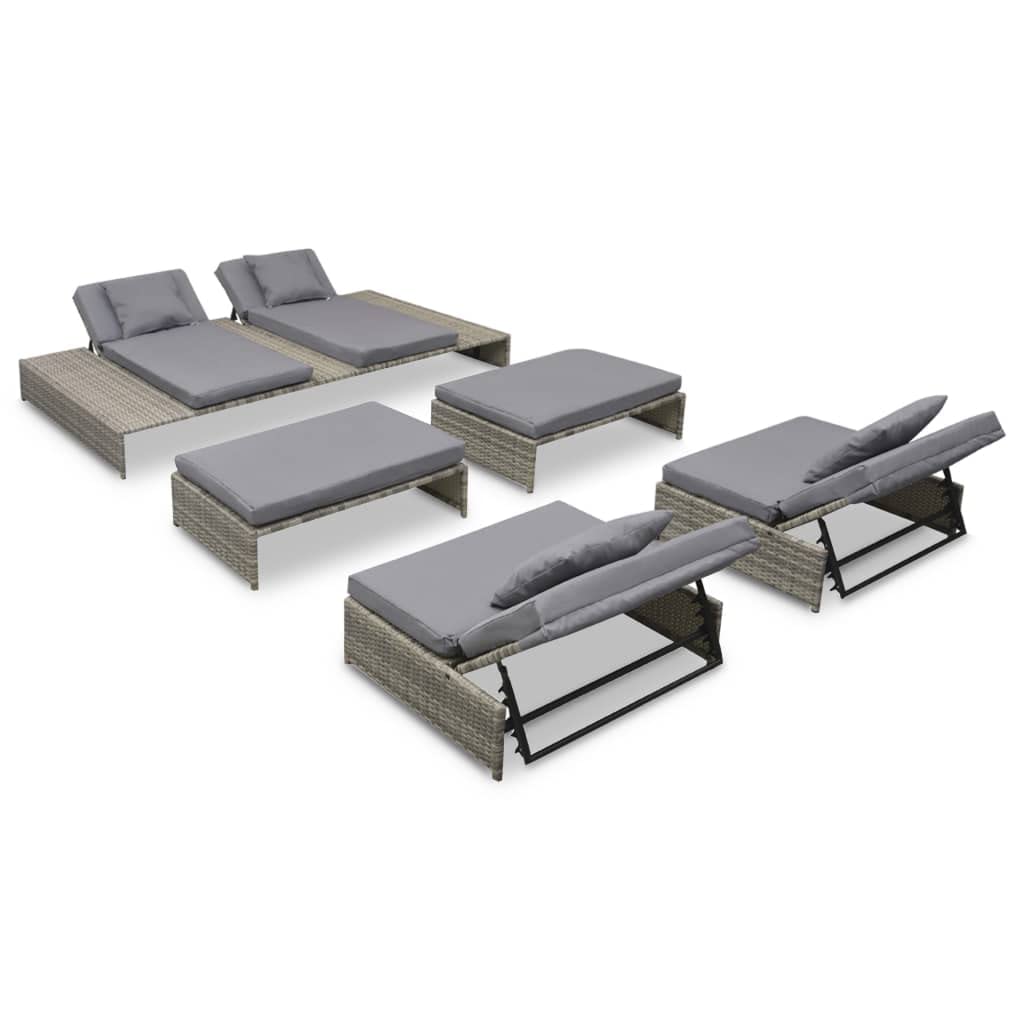 Juego de muebles de jardín modulares de 5 piezas, con respaldo ajustable, incluye cojines y cojines, color gris