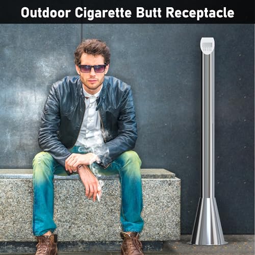 Image of AIWFL Stainless Steel Butt Receptacle Disposal Outdoor Floor Standing Ash Bin Commercial Trash Can for Homes Offices Restaurants Bars Convenience Stores