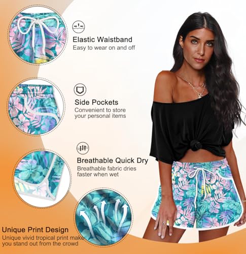 Image of For G and PL Women Summer Floral Beach Boardshorts with Pockets Swim Trunks