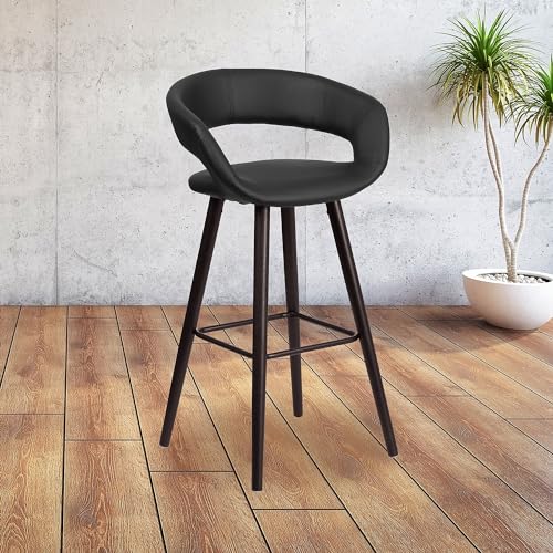 Taburete de bar Flash Furniture color capuchino con asiento de vinilo negro, altura fija, grado comercial miniatura 2
