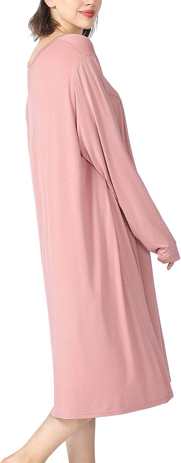 Lu's Chic Women's Plus Size Nightgown Long Sleeve Cotton Sleepwear Pajama Night Dress - Image 4