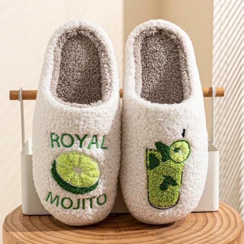 Image of Espresso Martini Slippers for Women Men，Fuzzy Warm Martini Glasses Slippers，Funny Soft Creative Design House Shoes