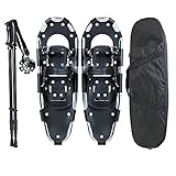 INHE 30 Inches Snow Shoes for Women Men Girls Boys Kids, Aluminum Terrain Lightweight Snowshoes with Trekking Poles and Carrying Tote Bag, Black