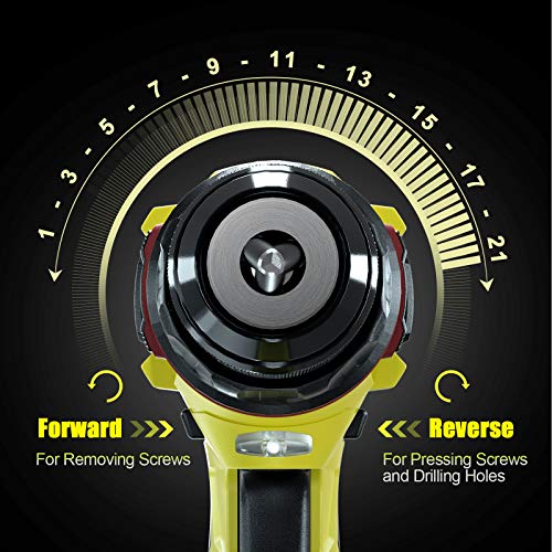 Cacoop 20V 1/2'' Cordless Hammer Drill W/ 2.0Ah Battery,1H Fast Charger,2-Variable Speed, Professional Hss Bits,Keyless Metal Chuck #TOP3