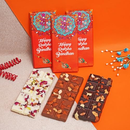 Image of Velvet Fine Chocolates Rakhi Themed Bars | Assorted Chocolate Flavors & Evil Eye Rakhi | Handcrafted Delights | Pack of 1