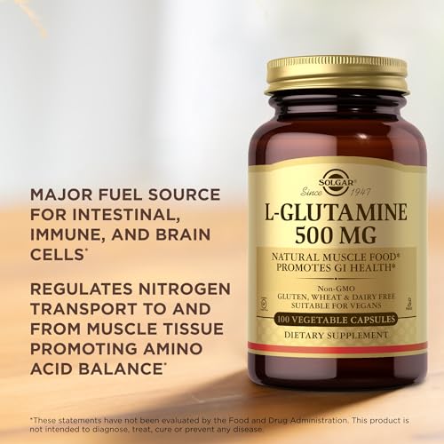 image for Solgar L-Glutamine 500 mg - 100 Vegetable Capsules - Natural Muscle Fo