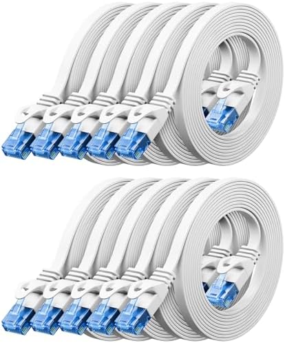 deleyCON 0,25m CAT6 Flaches Netzwerkkabel RJ45 1000 Mbit, 10 Stück - Weiß | Gigabit LAN, Cat 6 Ethernet Patchkabel, dünnes flaches Verlegekabel, für Internet, Switch, Router, Modem