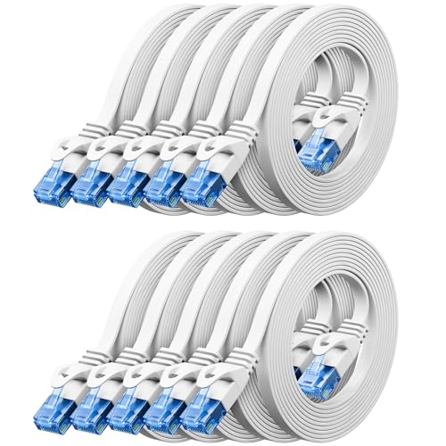 deleyCON 10x 0,25m CAT6 Flaches Netzwerkkabel 1000 Mbit Gigabit LAN - Cat 6 RJ45 Ethernet Patchkabel D&uuml;nnes Verlegekabel Flach - f&uuml;r Internet Switch Router Modem Patchpanel - Wei&szlig;