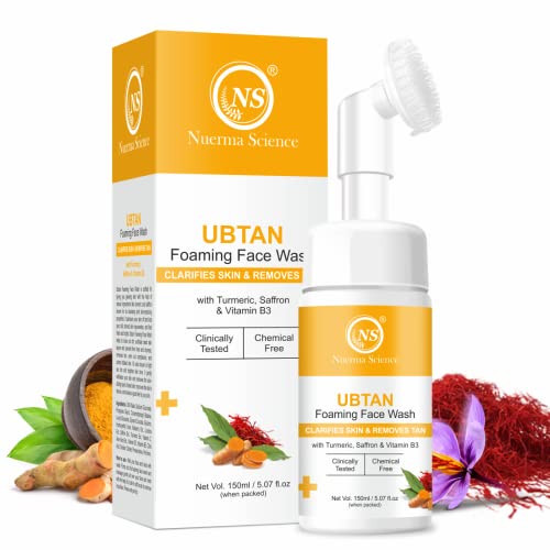 Image of Nuerma Science Ubtan Foaming Face Wash with Vitamin B3, Turmeric & Saffron for Tan Removal, Even Skin Tone, Skin Exfoliation, Remove Dark Spots, Remove Pigmentation & Even Skin Tone (150 ML)