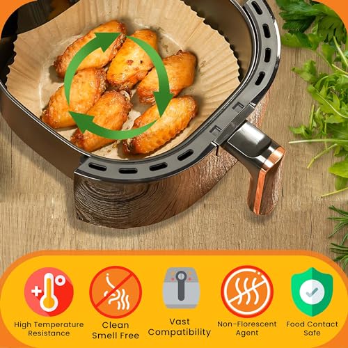 8-Inch Round Air Fryer 125pcs Paper Liners for Easy Cleanup - Non-Stick, Heat-Resistant, and Perfect Fit for Hassle-Free Cooking | Bleach-Free Parchment| (8 in/20cm 125pcs)