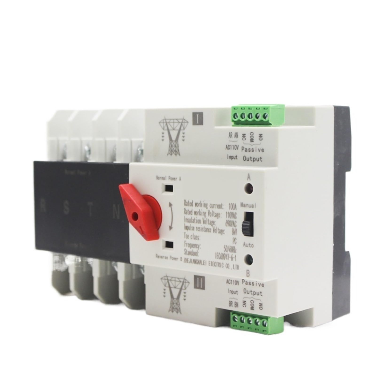 Automatischer Umschalter mit doppelter Leistung 110-V-Netzstromschienentyp, Millisekunden-Pegelschaltung, unterbrechungsfreie Dual-Stromversorgung, Transferschalter 4P 100A63A(110V
