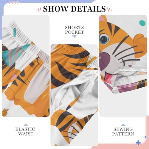 Birthday Tiger Love Heart Boys Long Pants Soft Trousers Elastic Waist Kids Lounge Bottoms with Pockets S-XL4