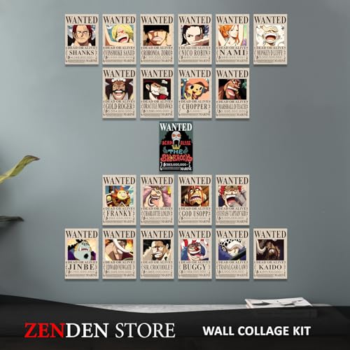 Image of 21PCS One Piece Wanted Posters Set - 4x6 Inch New Bounty Edition - Straw Hat Pirates Wall Decor (Luffy, Zoro, Nami, Sanji, Chopper, Robin, Franky, Brook, Jinbe) - 100 Glue Dots Included
