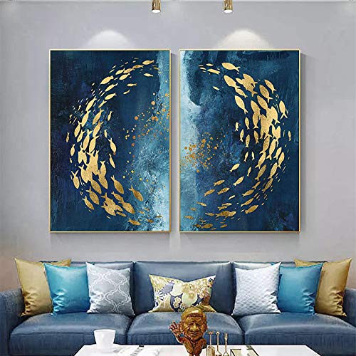 Toile poisson d'or abstrait pour habiller un grand mur vide de salon - 2