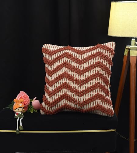 Image of TIB Premium Boho Decorative Throw Cushion Covers, 16 x 16 cm, Set of 2, Cotton. (Zig Zag Brown)