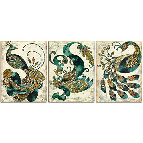 Loomarte - 3 Piece Canvas Wall Art Modern Peacock Decor Giclee Canvas Prints Framed Home Decor Abstract Animals Wall Decorations Paintings For Living Room Bedroom Dining Room Bathroom #TOP6