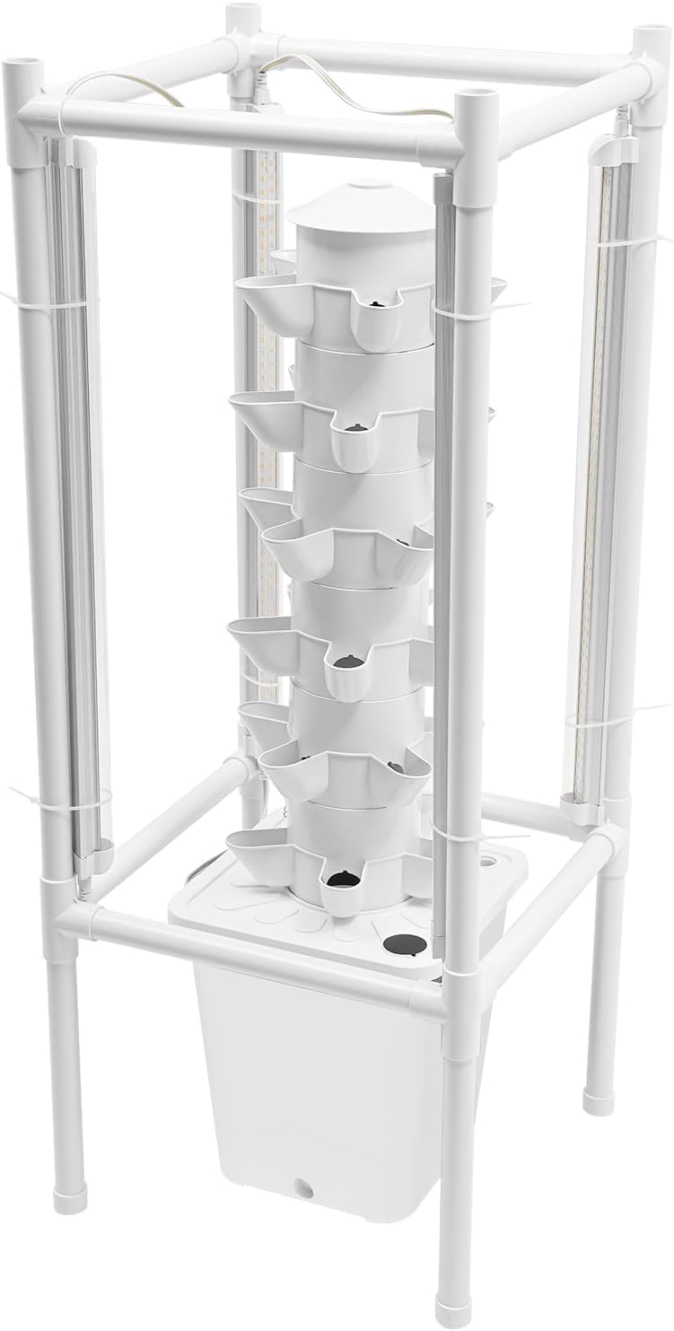 Hydroponic Growing Kit, 6 Layer 30 Planting Point Hydroponic Grow Tower with 4 LED Lamps, Vertical Tower Planter Germination Kit, Hydroponics Growing System for Garden, Office, Balcony (White)