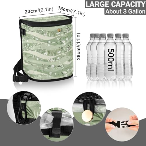 Image of Car Trash Can Sage Florals Green Car Garbage Bag with Lid Hanging Waterproof Leak Proof Vehicle Storage Bin