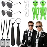 Matériaux de qualité supérieure : notre ensemble d'accessoires de costume d'agent est fabriqué à partir de matériaux de haute qualité et offre confort et durabilité. Les cravates sont fabriquées en polyester lisse, les lunettes de soleil ont des montures stables avec protection UV et les écouteurs sont légers et confortables à porter. Les extraterrestres gonflables sont fabriqués en PVC durable et assurent un plaisir de jeu durable.