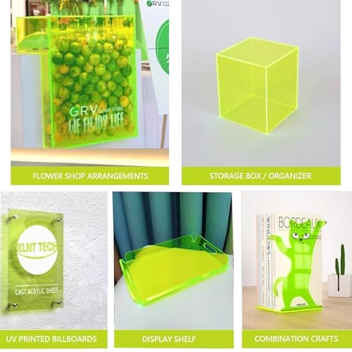Image of 6 PCS Transparent Fluorescent Green Cast Acrylic Sheets 8 inch x 12 inch x 0.118 inch, Plexiglass Plastic Sheet for Laser Cutting, Engraving Signs, DIY Projects.