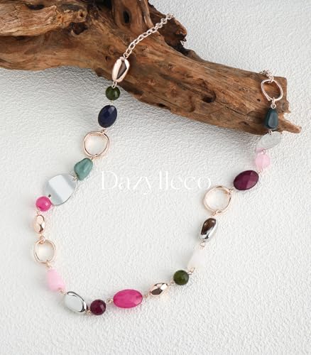 Gold/Rose Gold Beaded Long Necklaces for Women Chunky Long Statement Necklace with Resin Beads Fashion Sweater Chain Costume Jewelry Gifts3