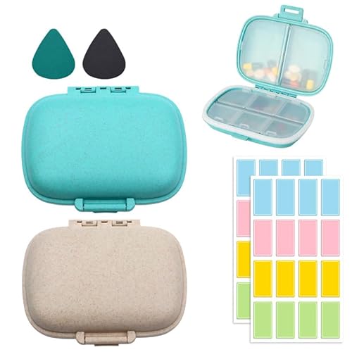 Scettar 2 Pezzi Portapillole settimanale con 8 scomparti, portapillole portatile da viaggio a doppio strato per vitamine, olio di pesce e farmaci (blu + beige).