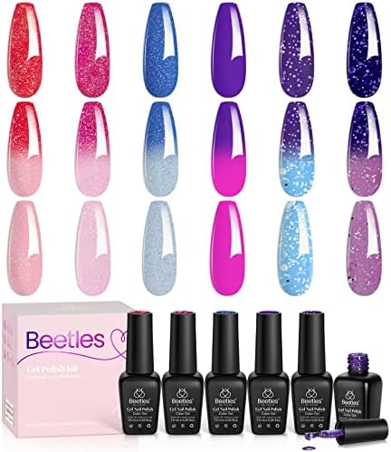 Beetles Christmas Gel Nail Polish Set- Glitter White Gel Polish Kit Soak off LED Nail Lamp Blue Silver Gel Polish Gift with Strengthener Reinforcement Nail Sticker Snowflakes Christmas Decoration Gift