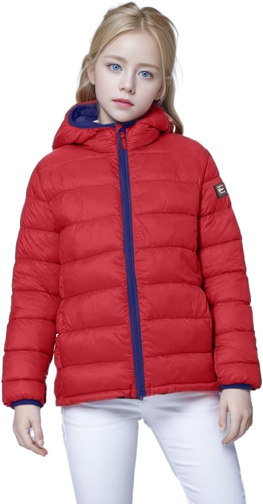 Beautiful Giant Unisex Kids Puffer Jacket, Water-Resistant Hooded Winter Coat for School Play, Sizes 2T-18