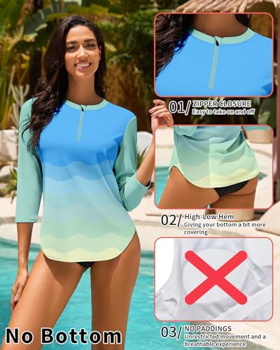 Rashguard manches 3/4 femme avec protection anti-UV UPF 50+ pour surf