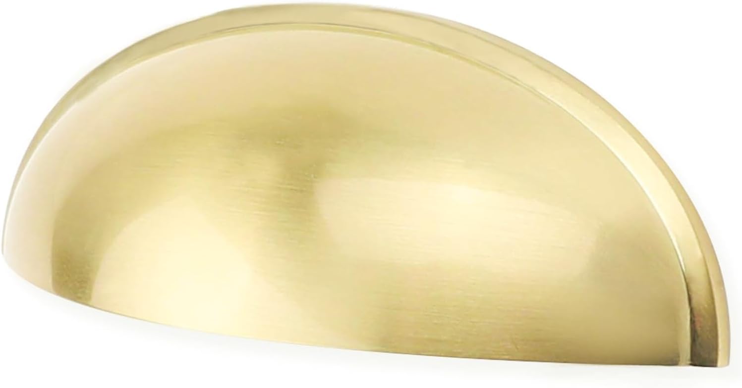 10 Pack Light Brass Bin Cup Pulls Light Brushed Gold Cabinet Pulls - LS0313BB76 Gold Cup Drawer Pulls Dresser Pulls Kitchen Furniture Hardware Closet Door Pulls, 3in Hole Centers