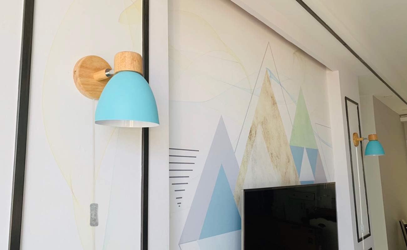 2-Pack Adjustable Wall Sconces with UL Plug-in Cord Bedside Reading Light E26 Aluminum Blue Shade Macaron Industrial Wall lamp Fixture for Hallway Kitchen Island Task Lighting for Reading