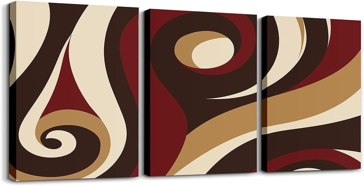 Teens Adult Swirl Canvas Wall Art for Living Room Bedroom Abstract Art Striped Wall Painting Women Men Vintage Brown Red Picture Wall Decor Rustic Wall Art for Home Decor 12"x16"x 3Pcs