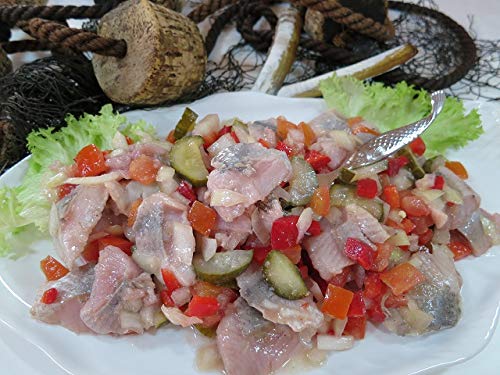 GreetFish Matjessalat Natur, milder Matjes in Stücken, Gemüse, Cayennepfeffer, 1000g