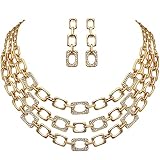 S SUSANN Chunky Collar Choker Necklace Costume Jewelry Sets for Women,Multilayered Square Link Chain