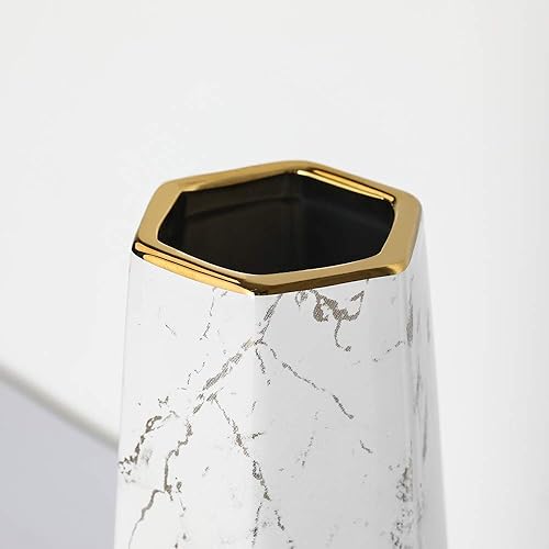 Miniatura 3 de Florero de cerámica de mármol con acabado de oro blanco de 8 pulgadas, jarrón para decoración del hogar y centros de mesa, regalo ideal para amigos