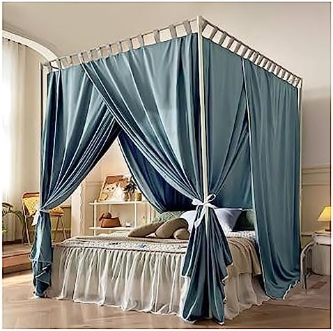 Elegant Bed Frame Curtain Canopy Cozy Drape Bed Netting Canopy Frame with Curtain 4 Corners Post Canopy Bed Curtain for Adults,Green,Twin