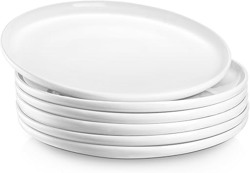 Jassceram 8.5 Inch Small Dinner Plates Set of 6, Ceramic Plates for Salad, Snack, Dessert and Appetizer - Microwave, Oven and Dishwasher Safe, Scratch Resistant and Lead-Free, 21.5cm, White