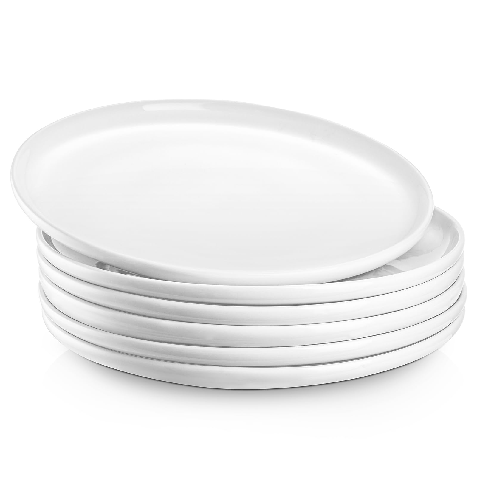Jassceram 8.5 Inch Small Dinner Plates Set of 6, Ceramic Plates for Salad, Snack, Dessert and Appetizer - Microwave, Oven and Dishwasher Safe, Scratch Resistant and Lead-Free, 21.5cm, White