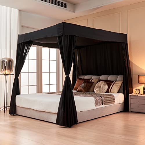 Ssyaqra Black Canopy Bed Curtains Queen Four Corner Post Bed Canopy Curtains Lightproof Queen Bed Curtains For Adult Boys Girls' Bedroom Decoration (Queen,Black) #TOP3