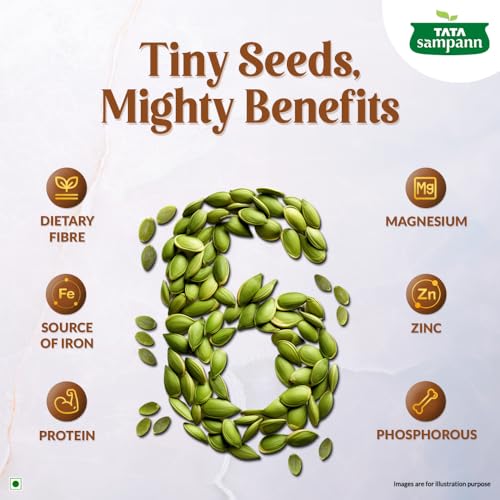 Image of Tata Sampann Pumpkin Seeds, 500g, Rich in Protein, Dietary Fibre, Magnesium & Phosphorus, Raw & Unroasted Pumpkin Seeds, Source of Iron & Zinc, Handpicked Seeds, Resealable Pack (Pack of 2)
