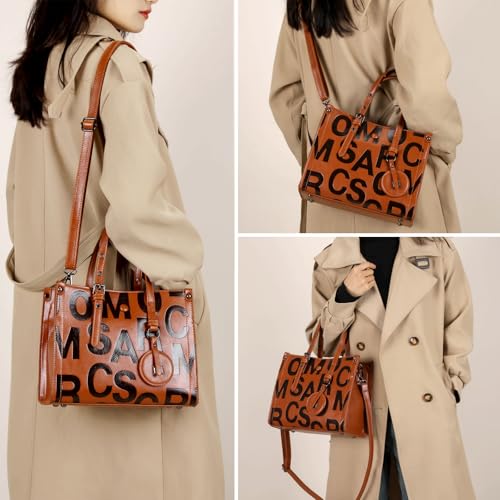 Travistar Handbags Purses for Women - Letter Embossed Crossbody Satchel Bag Leather Top-handle Handbag Shoulder Tote Purse3