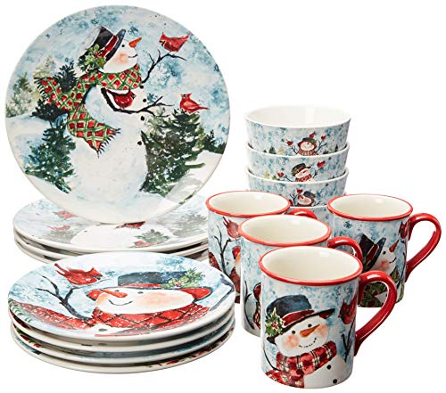Watercolor Snowman 16pc Dinnerware Set, Service for 4
