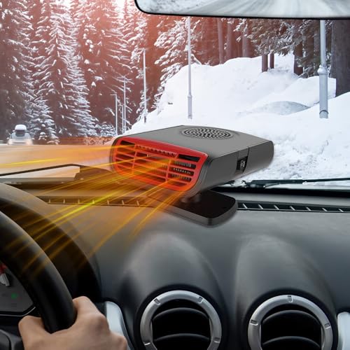Foreverup Riscaldatore Portatile per Auto, Termoventilatore per Auto, Riscaldatore per Auto 12V, Defroster Parabrezza, Base Girevole 360°, Riscaldamento 2 in 1, per Auto, Caravan, Camion, 12V 150W