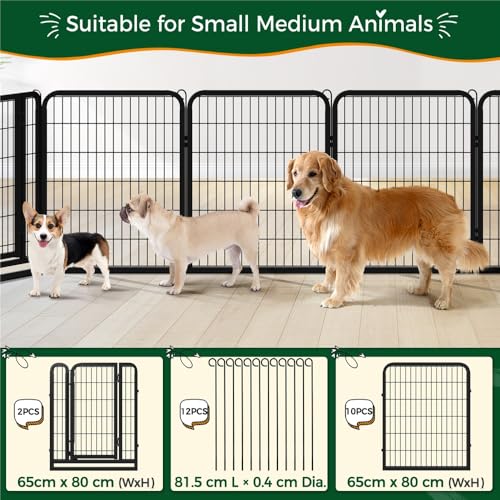 Yaheetech 12-teilig Welpenlaufstall 80cm hoch, Welpenauslauf mit 2 Türen, faltbares Freilaufgehege, Automatische Verriegelung, Tierlaufstall für Wohnung & Garten