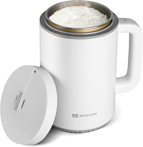 Miniatura 2 de MOKKOM Mini olla de arroz 2 tazas sin cocinar pequeña olla de arroz extraíble y calentador de taza de café MOKKOM con 3 ajustes de temperatura